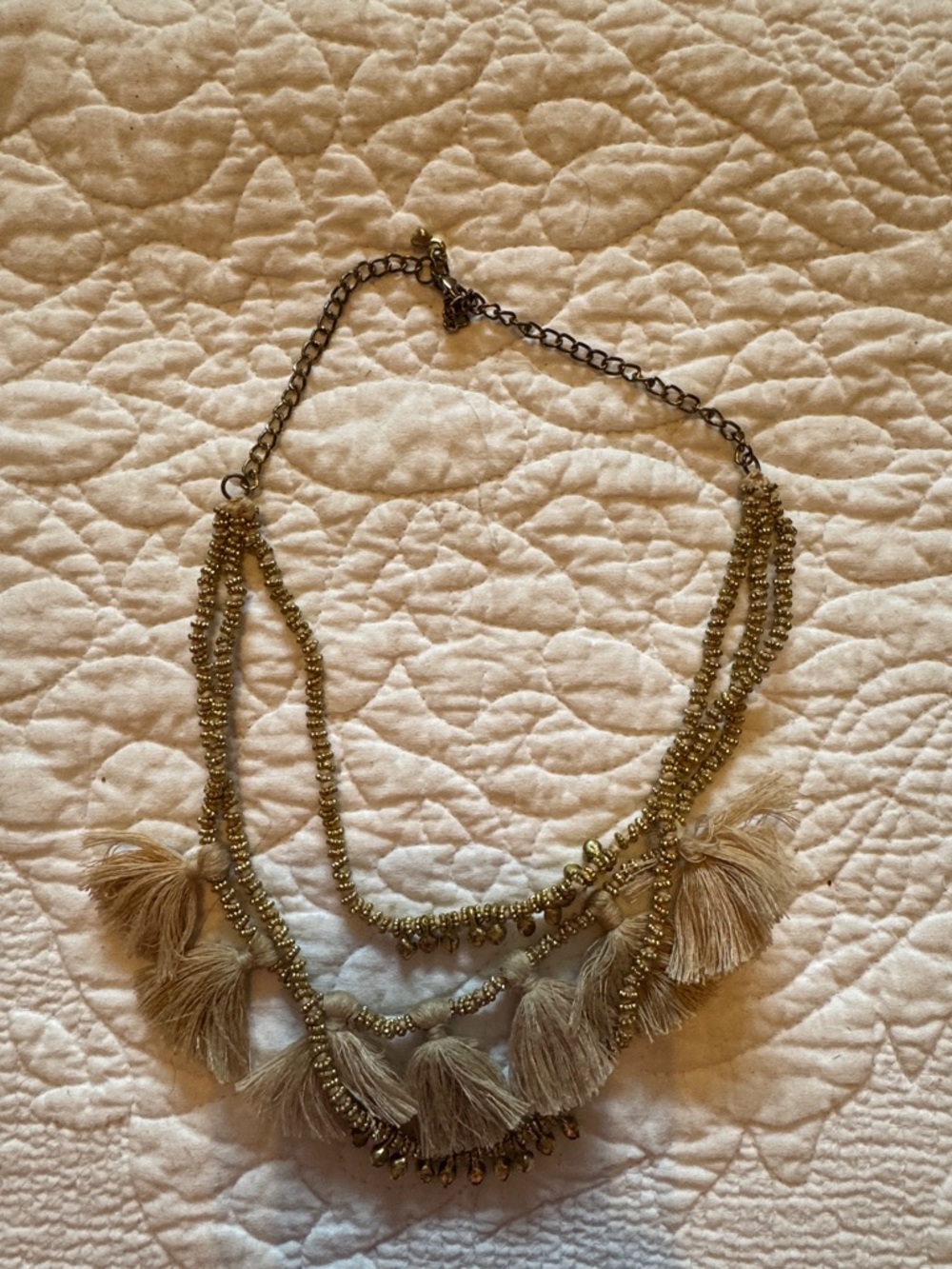 Noonday Collection Taupe and Antique Gold Tassel Layered Necklace